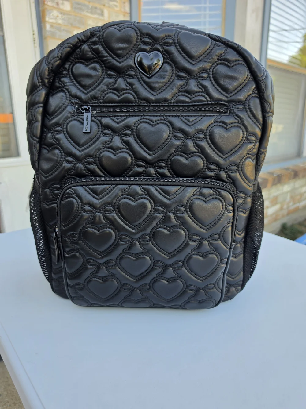 LBlondon Black Heart Quilted Faux Leather Backpack NWT MSRP $108
